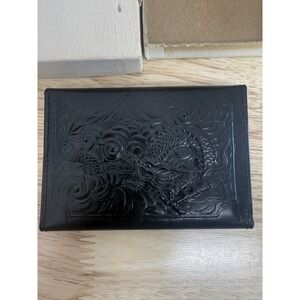 Okinawa Japan Vintage Tooled‎ Black Leather Tri-fold Wallet Map Dragon #50